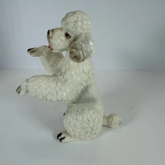 Vintage Ceramic Poodle Figurine White Sitting Paws Up Regale Decor Accent - Picture 3 of 12